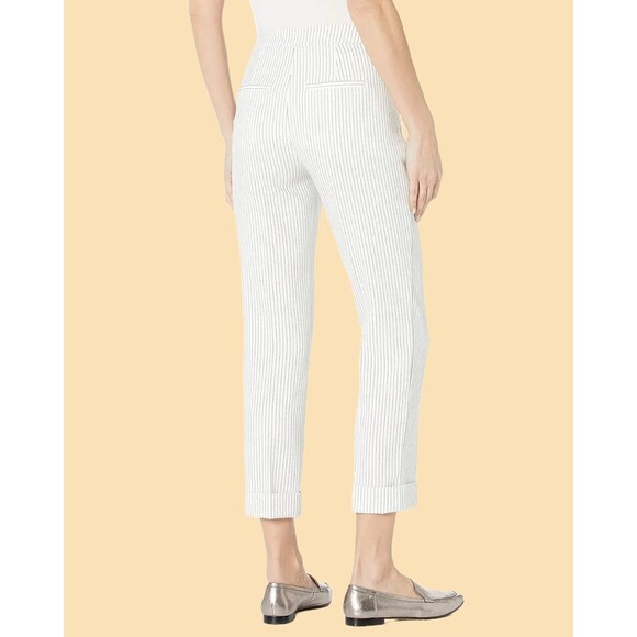 NYDJ Lift & Tuck Ivory Pinstripe Pleated Cropped Dress Pants, Size 16, NWT $139 - Picture 3 of 9